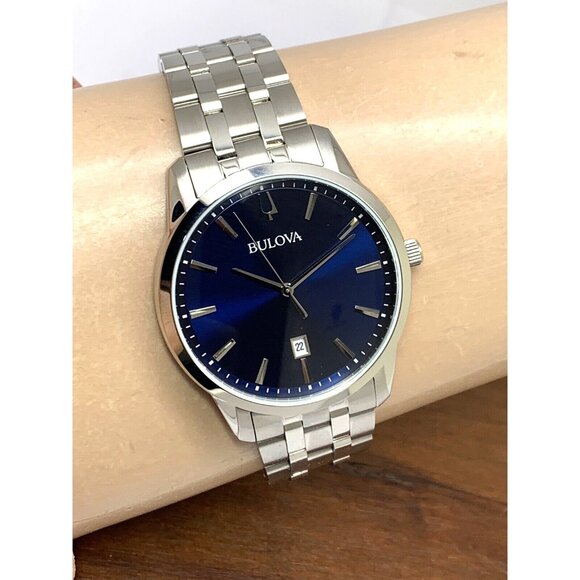 Bulova Men's Watch 96B338 Quartz Blue Dial Date Silver Stainless Steel 40mm - Picture 9 of 13